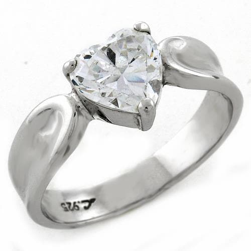 Sterling Silver CZ Heart Solitaire Prong Ring