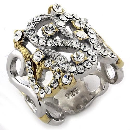 Sterling Silver Gold Two Tone CZ Floral Filigree Cocktail Ring