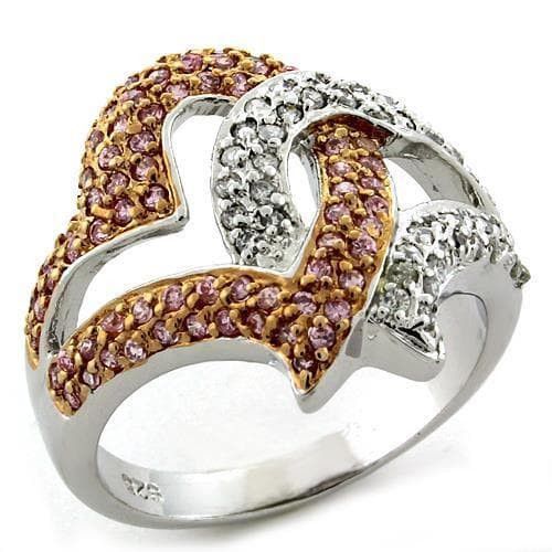Sterling Silver Champagne Pink CZ Interlocking Heart Pave Ring