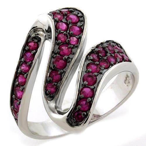 Sterling Silver Ruby Pink Round Pave Serpentine Wave Ring