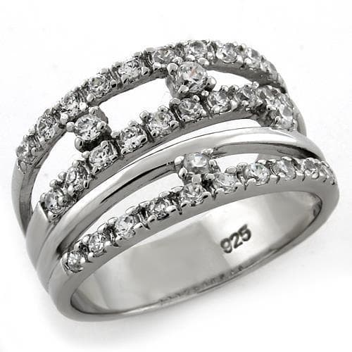 Sterling Silver CZ Multi Row Pave Stacking Wide Band Ring
