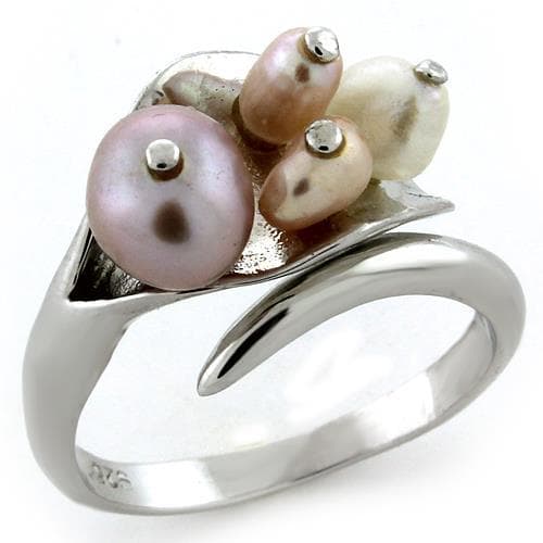 Sterling Silver Pink Pearl Cluster Flower Cocktail Ring