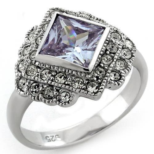 Sterling Silver Lavender CZ Princess Halo Milgrain Cocktail Ring