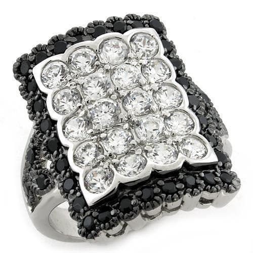 Sterling Silver Black White CZ Round Pave Cluster Wide Band Ring