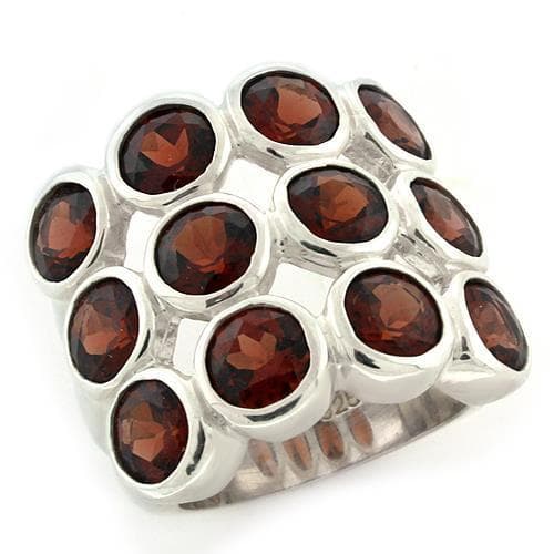 Sterling Silver Garnet Red Round Bezel Cluster Dome Ring