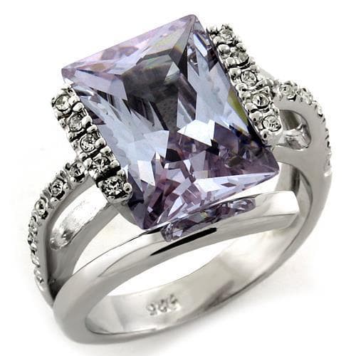 Sterling Silver Lavender CZ Radiant Cut Halo Cocktail Ring