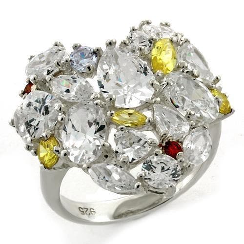 Sterling Silver Clear Multi Color CZ Marquise Flower Cluster Ring