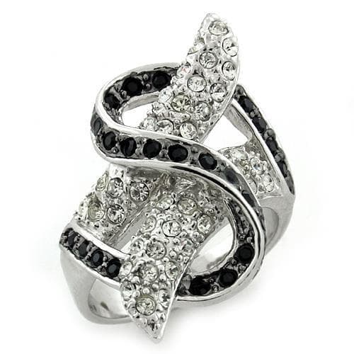 Sterling Silver Black White CZ Pave Swirl Crossover Ring