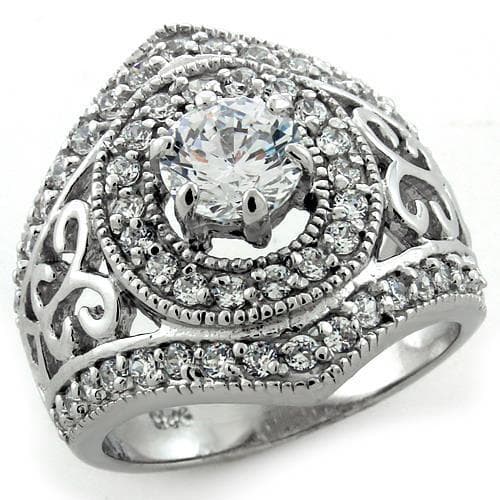 Sterling Silver CZ Round Filigree Scroll Dome Cocktail Ring