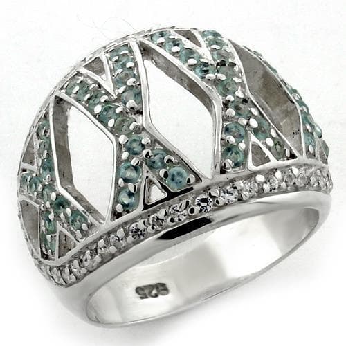 Sterling Silver Blue Green CZ Geometric Art Deco Wide Band Ring