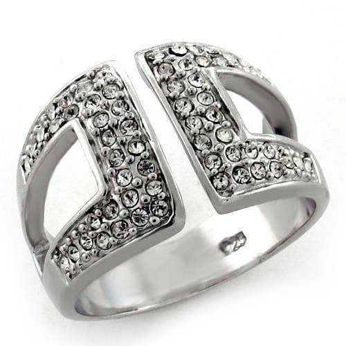 Sterling Silver CZ Buckle Geometric Pave Wide Band Ring