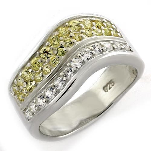 Sterling Silver Yellow Green CZ Pave Multi Row Wide Band Ring