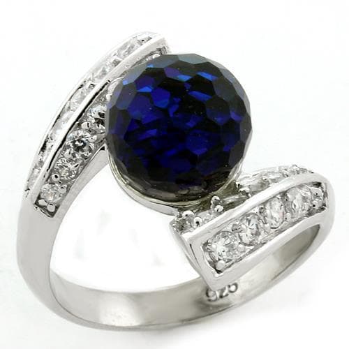 Sterling Silver Blue Sapphire CZ Round Solitaire Channel Ring