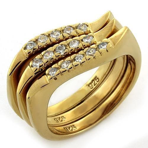 Sterling Silver Gold CZ Round Channel Stacking Bridal Ring Ring