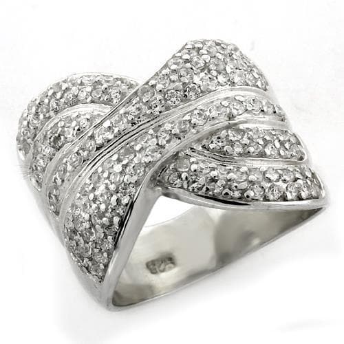 Sterling Silver CZ Pave Crossover Twist Wide Band Ring