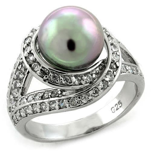 Sterling Silver Gray Tahitian Pearl CZ Halo Bypass Ring