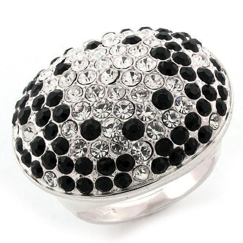 Sterling Silver Black White CZ Polka Dot Pave Dome Ring