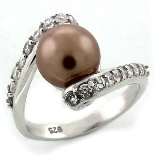 Sterling Silver Brown Pearl CZ Bypass Solitaire Ring