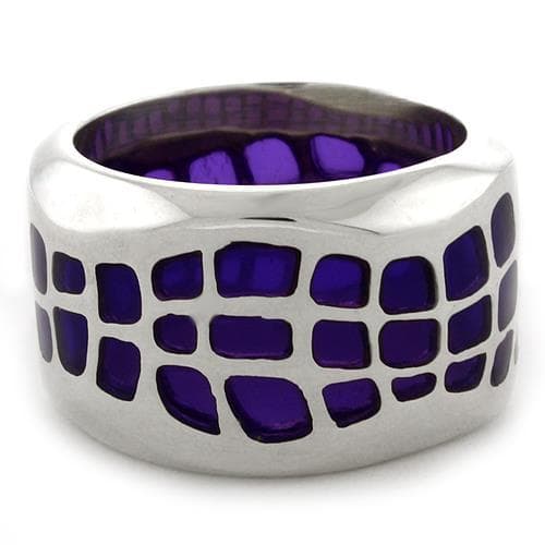 Sterling Silver Purple Enamel Lattice Grid Wide Band Ring