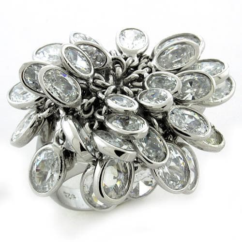 Sterling Silver CZ Oval Marquise Sunburst Cluster Dome Ring