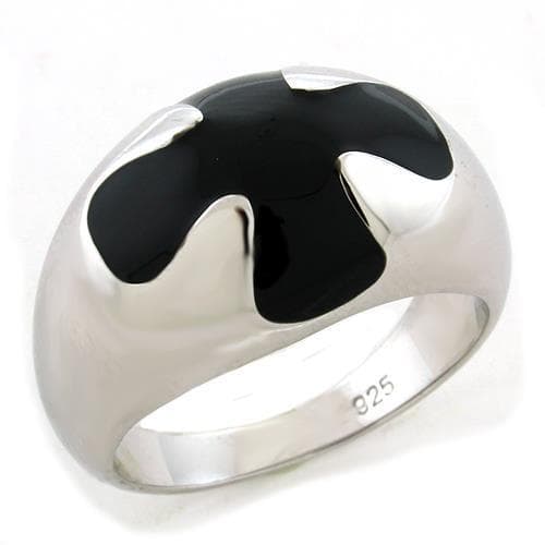 Sterling Silver Black Enamel Abstract Splash Dome Ring