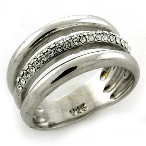 Sterling Silver CZ Pave Channel Multi Row Wave Band Ring