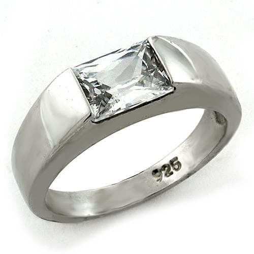 Sterling Silver CZ Emerald Cut Solitaire Signet Ring