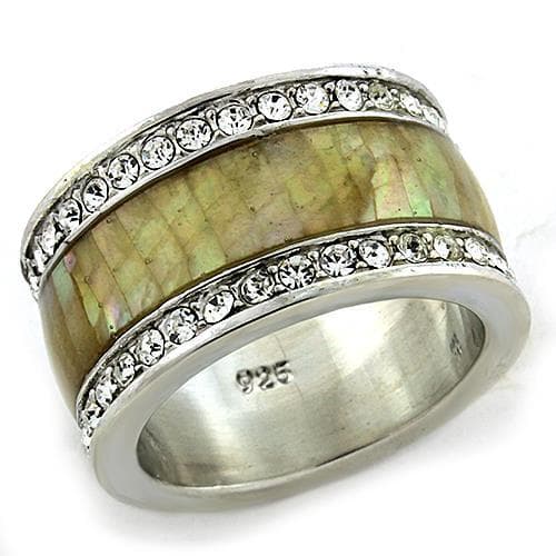 Sterling Silver Mother of Pearl Abalone CZ Channel Band Ring