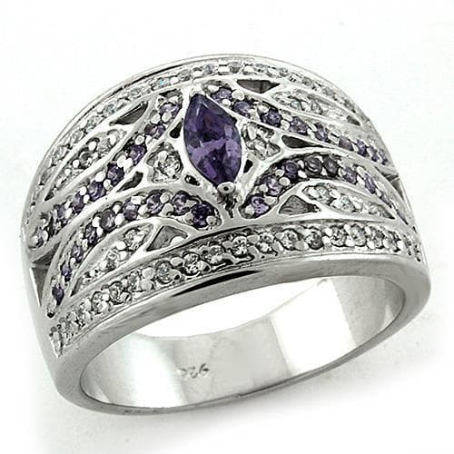 Sterling Silver Amethyst CZ Marquise Filigree Wide Band Ring