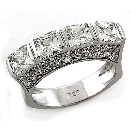 Sterling Silver CZ Princess Triangle Channel Wide Band Ring