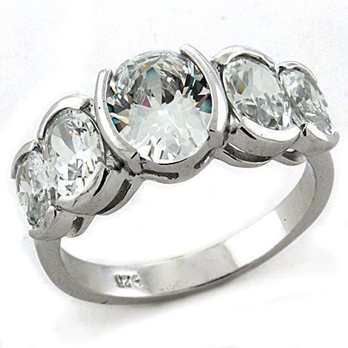 Sterling Silver CZ Round Oval Three Stone Cocktail Ring