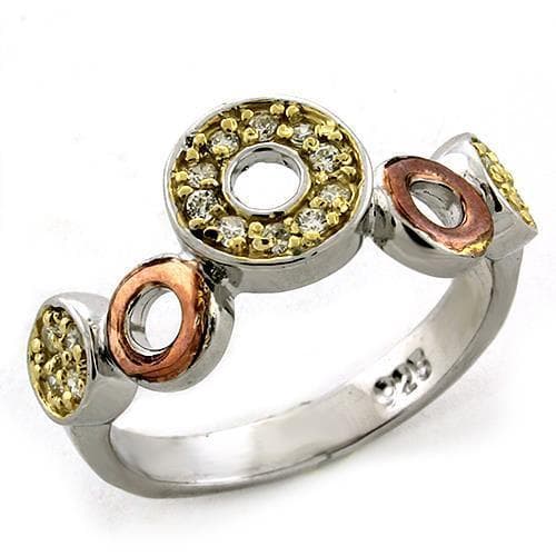 Sterling Silver Rose Gold Silver Two Tone CZ Circle Ring