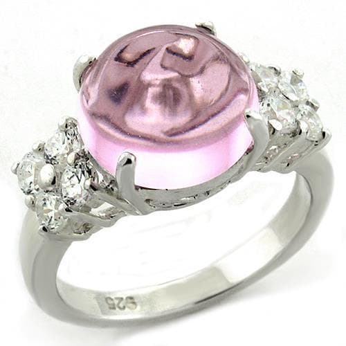 Sterling Silver Pink Cat Eye Cabochon CZ Solitaire Ring