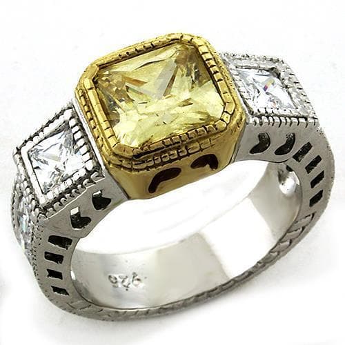 Sterling Silver Gold Yellow CZ Princess Halo Filigree Ring