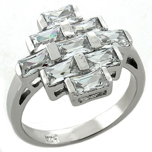 Sterling Silver CZ Princess Emerald Cut Geometric Cluster Ring