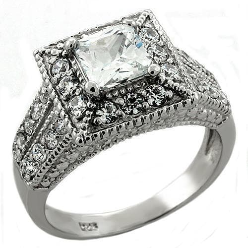 Sterling Silver CZ Princess Halo Milgrain Bridal Ring