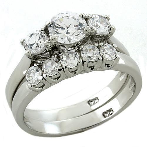 Sterling Silver CZ Round Cluster Bridal Ring Set Ring