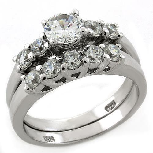 Sterling Silver CZ Round Prong Eternity Bridal Ring Set Ring
