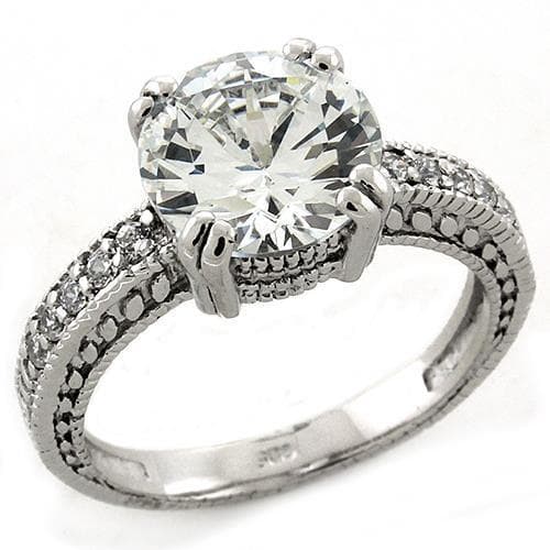 Sterling Silver CZ Round Solitaire Filigree Engagement Ring