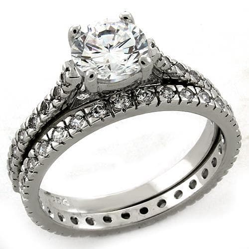 Sterling Silver CZ Round Solitaire Pave Eternity Bridal Set Ring
