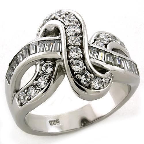 Sterling Silver CZ Baguette Round Knot Pave Cocktail Ring