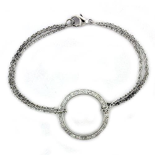 Sterling Silver CZ Circle Pave Chain Bracelet