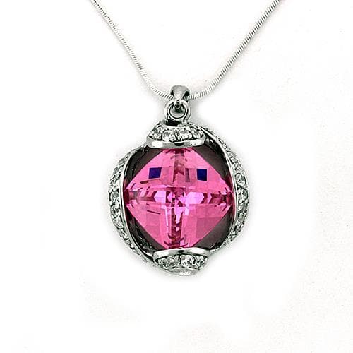 Sterling Silver Pink Fuchsia CZ Cushion Halo Pendant Necklace
