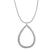 Sterling Silver CZ Open Teardrop Pave Pendant Necklace