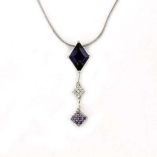 Sterling Silver Tanzanite Purple CZ Tiered Drop Pendant Necklace