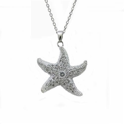 Sterling Silver CZ Pave Starfish Pendant Chain Necklace