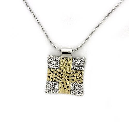 Sterling Silver Gold Silver Two Tone Filigree Square Necklace