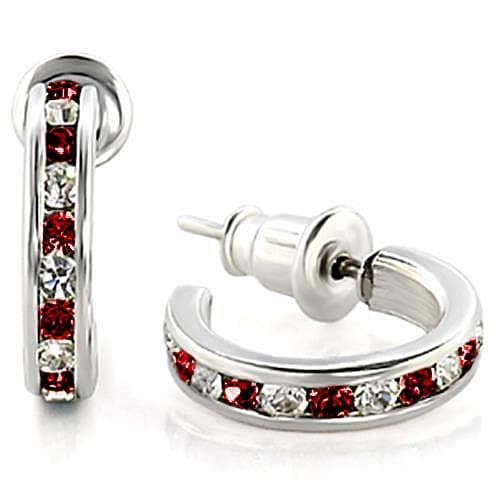 Sterling Silver Red White CZ Channel Huggie Hoop Earrings