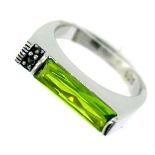 Sterling Silver Green Peridot CZ Baguette Marcasite Flat Top Ring