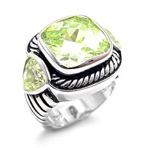 Sterling Silver Green Peridot CZ Cushion Rope Cable Ring